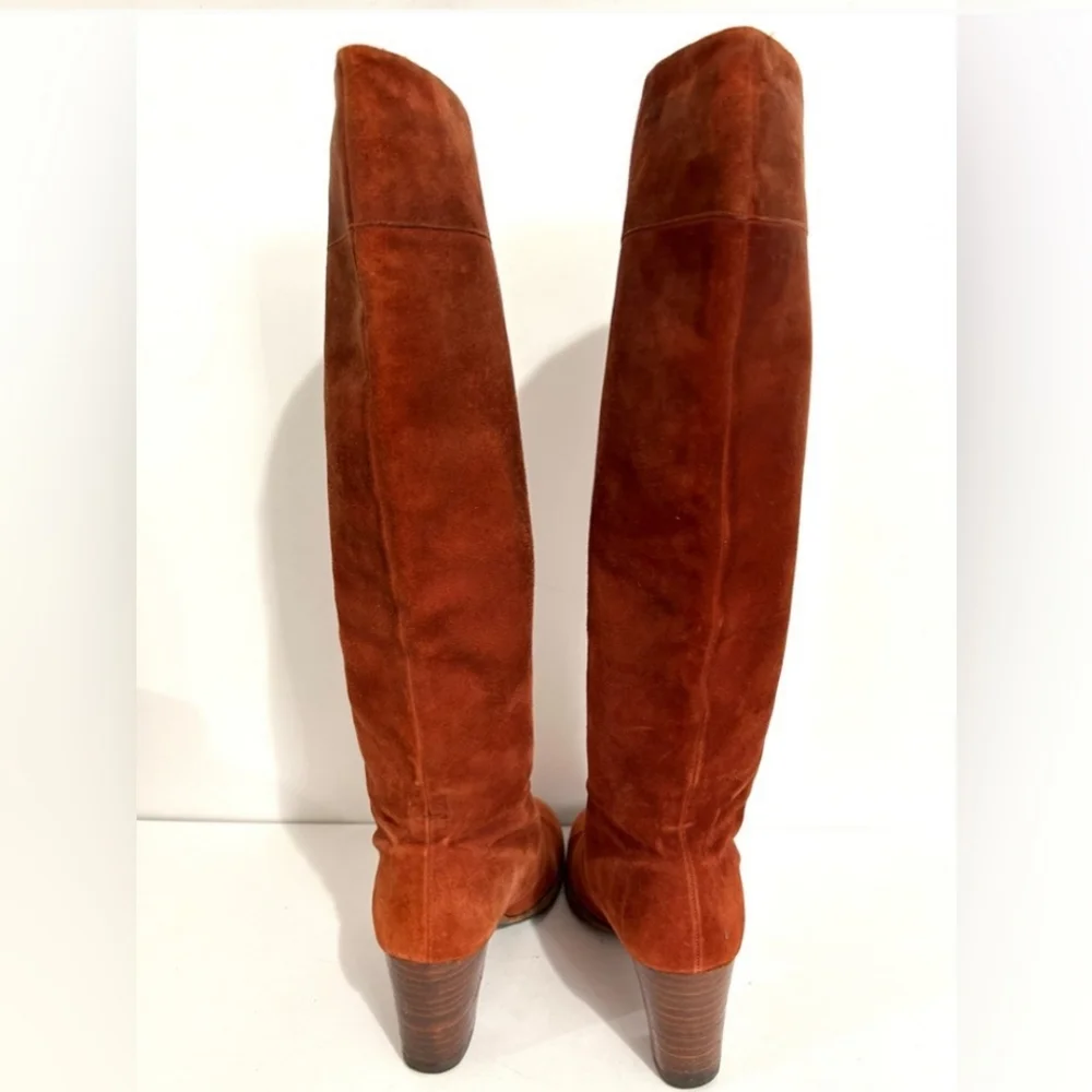 Beautiful 1970s Knee Boots, Genuine Suede Burnt Orange Stacked Heel Size 6 - Picture 8 of 16